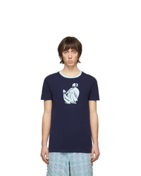 T-shirt à col rond imprimé bleu marine Lanvin
