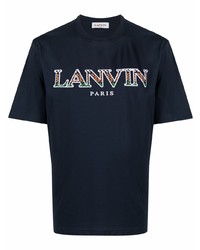 T-shirt à col rond imprimé bleu marine Lanvin