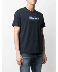 T-shirt à col rond imprimé bleu marine Woolrich