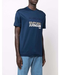 T-shirt à col rond imprimé bleu marine Emporio Armani