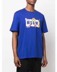 T-shirt à col rond imprimé bleu marine MSGM