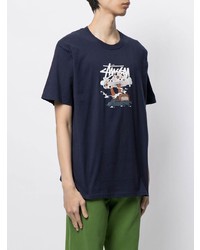 T-shirt à col rond imprimé bleu marine Stussy