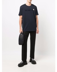 T-shirt à col rond imprimé bleu marine Moncler