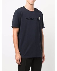 T-shirt à col rond imprimé bleu marine Moncler