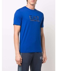 T-shirt à col rond imprimé bleu marine Ea7 Emporio Armani