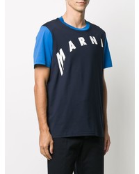 T-shirt à col rond imprimé bleu marine Marni