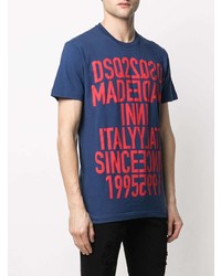 T-shirt à col rond imprimé bleu marine DSQUARED2