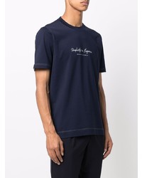 T-shirt à col rond imprimé bleu marine Brunello Cucinelli