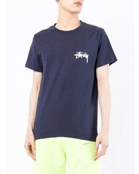 T-shirt à col rond imprimé bleu marine Stussy