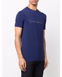 T-shirt à col rond imprimé bleu marine Giorgio Armani