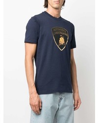 T-shirt à col rond imprimé bleu marine Automobili Lamborghini