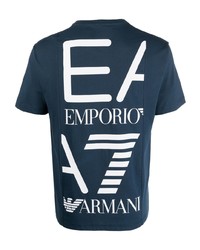 T-shirt à col rond imprimé bleu marine Ea7 Emporio Armani