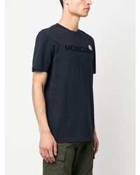 T-shirt à col rond imprimé bleu marine Moncler