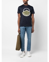 T-shirt à col rond imprimé bleu marine Moncler