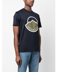 T-shirt à col rond imprimé bleu marine Moncler