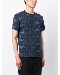 T-shirt à col rond imprimé bleu marine Emporio Armani