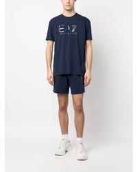 T-shirt à col rond imprimé bleu marine Ea7 Emporio Armani