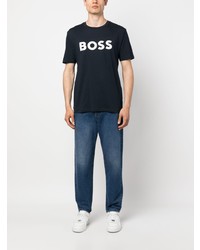 T-shirt à col rond imprimé bleu marine BOSS