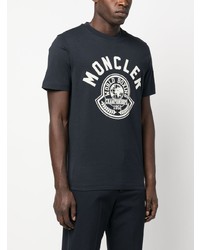 T-shirt à col rond imprimé bleu marine Moncler