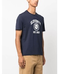 T-shirt à col rond imprimé bleu marine Eleventy