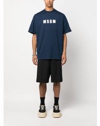 T-shirt à col rond imprimé bleu marine MSGM