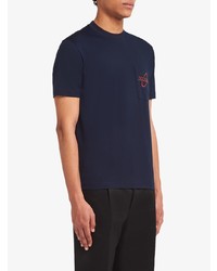 T-shirt à col rond imprimé bleu marine Prada