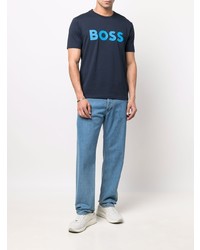 T-shirt à col rond imprimé bleu marine BOSS