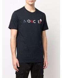 T-shirt à col rond imprimé bleu marine Moncler