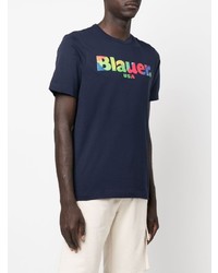 T-shirt à col rond imprimé bleu marine Blauer