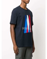 T-shirt à col rond imprimé bleu marine Moncler