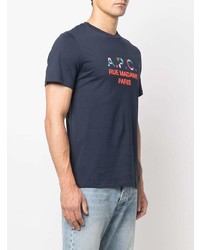 T-shirt à col rond imprimé bleu marine A.P.C.