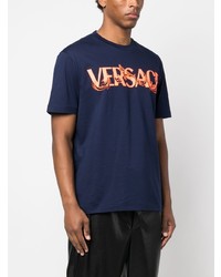 T-shirt à col rond imprimé bleu marine Versace