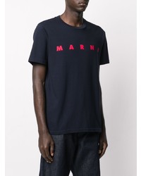 T-shirt à col rond imprimé bleu marine Marni