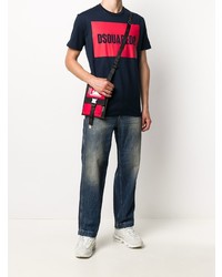 T-shirt à col rond imprimé bleu marine DSQUARED2