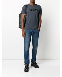 T-shirt à col rond imprimé bleu marine Yves Salomon