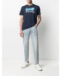 T-shirt à col rond imprimé bleu marine Ea7 Emporio Armani