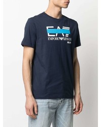 T-shirt à col rond imprimé bleu marine Ea7 Emporio Armani