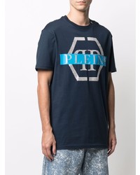 T-shirt à col rond imprimé bleu marine Philipp Plein