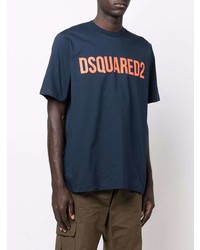 T-shirt à col rond imprimé bleu marine DSQUARED2