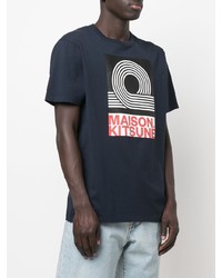 T-shirt à col rond imprimé bleu marine MAISON KITSUNÉ