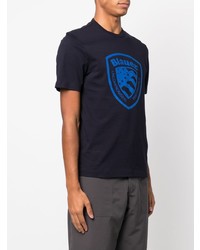 T-shirt à col rond imprimé bleu marine Blauer