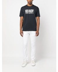 T-shirt à col rond imprimé bleu marine Ea7 Emporio Armani