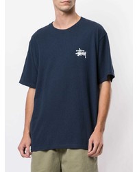 T-shirt à col rond imprimé bleu marine Stussy