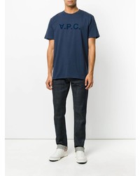 T-shirt à col rond imprimé bleu marine A.P.C.