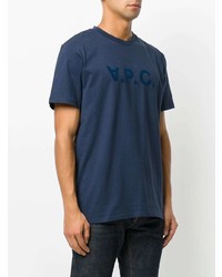 T-shirt à col rond imprimé bleu marine A.P.C.