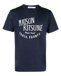T-shirt à col rond imprimé bleu marine MAISON KITSUNÉ