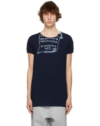 T-shirt à col rond imprimé bleu marine Maison Margiela