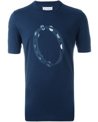 T-shirt à col rond imprimé bleu marine Maison Margiela