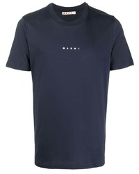 T-shirt à col rond imprimé bleu marine Marni