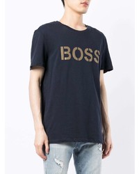 T-shirt à col rond imprimé bleu marine BOSS